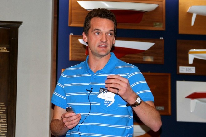 Stopover Port Director, Tom Mayo explains the plans for Auckland at the Royal New Zealand Yacht Squadron, Auckland Stopover launch. The Volunteer program has since been oversubscribed. © Richard Gladwell www.photosport.co.nz